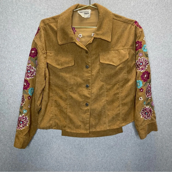 Savanna Jane Corduroy Oversized Floral Embroidered Boho Hippie  Jacket - Picture 3 of 7
